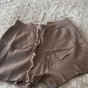 Brown Knit Ruffle Shorts